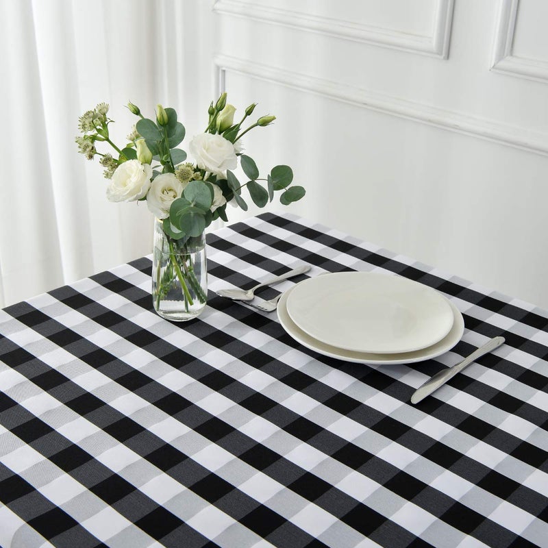 maxmill Checkered Square Tablecloth Waterproof Spillproof Wrinkle Resistant Heavy Weight Soft Gingham Table Cloth for Picnic Dinner and Party Washable Polyester Fabric, 60 x 60 Inch Black and White - Image 2